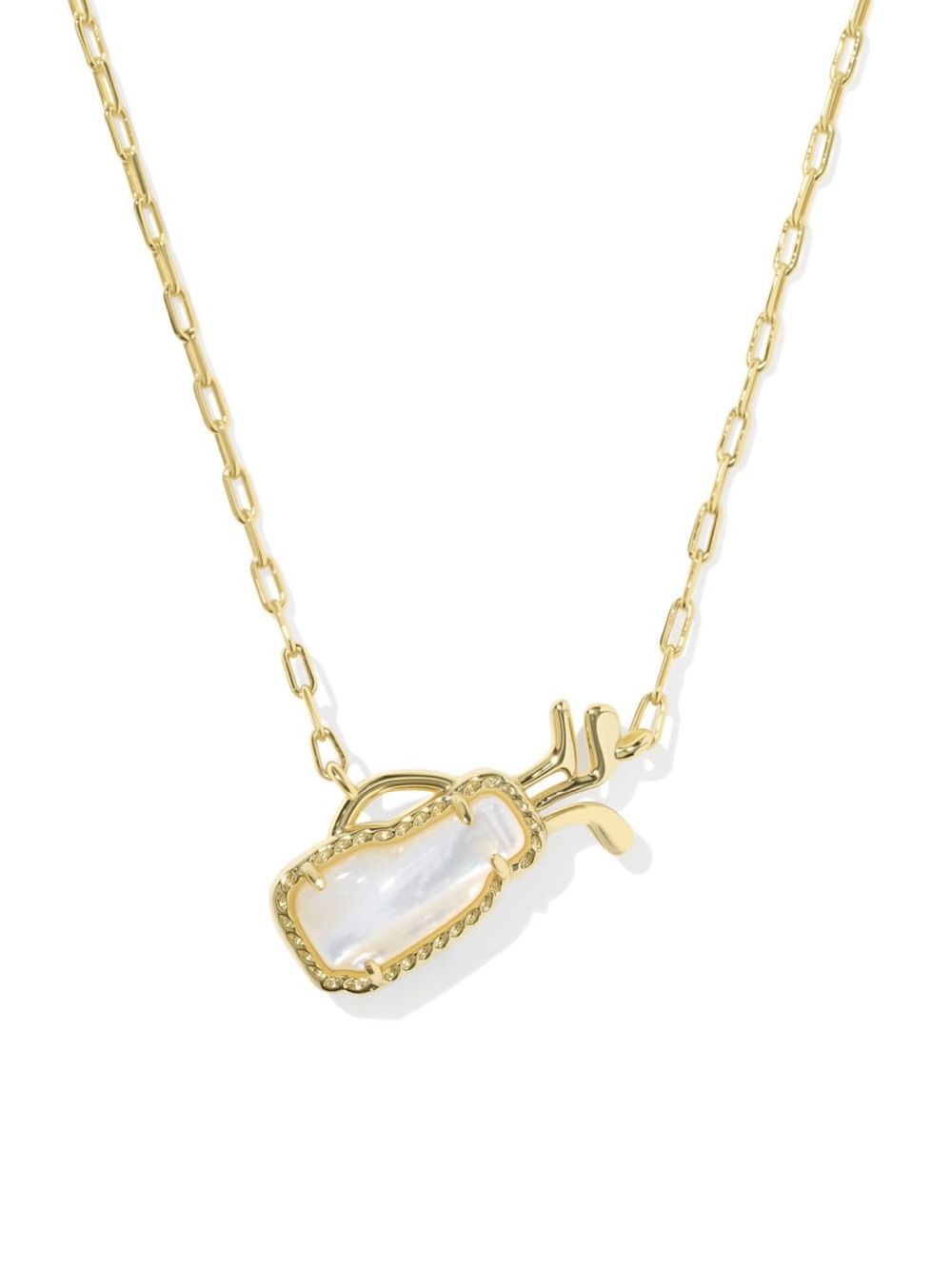 Kendra Scott Golf Bag Pendant Necklace 14k Gold Plated & White Mother of Pearl